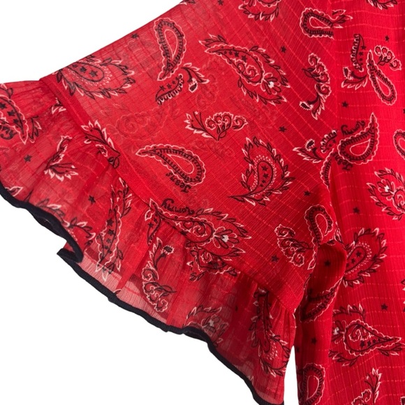 TOMMYJEANS HILFIGER Red Bandana Sheer Lightweight Short Sleeve Dress Size Small - Picture 6 of 13